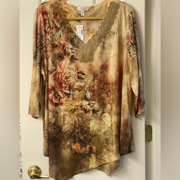 Dress Barn Multicolor Floral V-Neck Asymmetrical Hem Tunic Size 3X - Picture 1 of 16